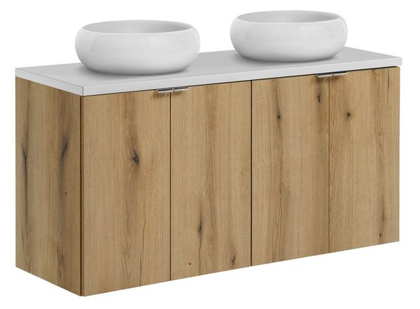 Comad Závesná skrinka Nova Oak s doskou a umývadlom 120 cm dub coast evoke/biela