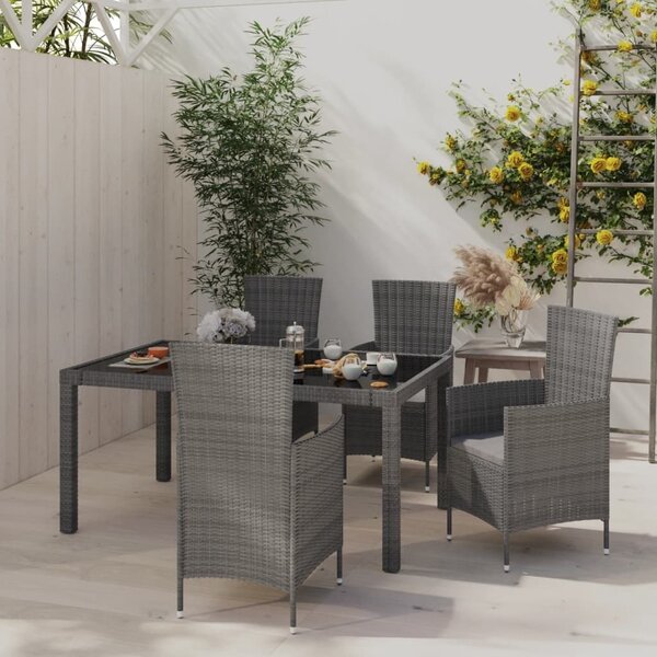 Maison Exclusive – 5-dielna záhradná jedálenská súprava s vankúšmi, polyrotang, sivá