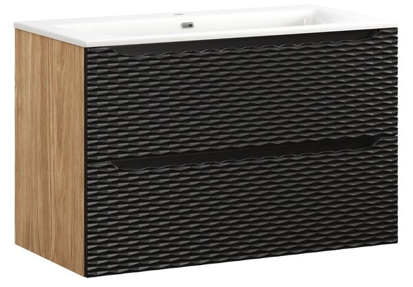 Comad Závesná skrinka Ocean I so zápustným umývadlom 90 cm čierna/dub olejovaný