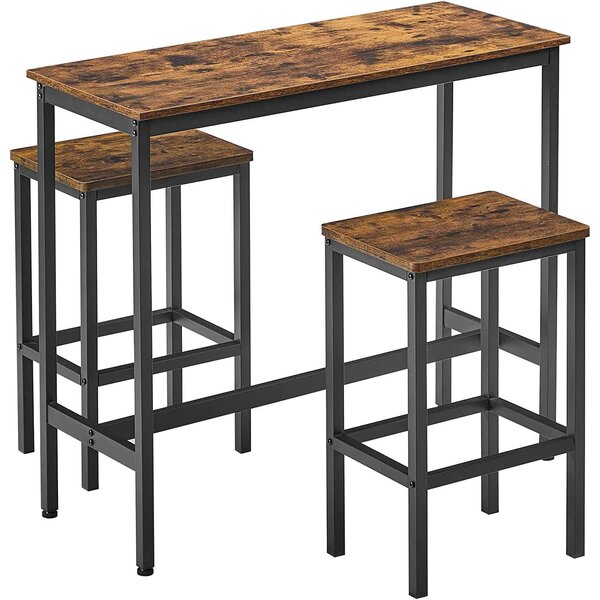 Barový stôl s barovými stoličkami, 100 x 90 x 40 cm, rustikálny hnedý