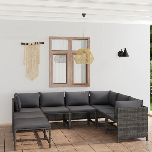 Maison Exclusive – 8-dielna záhradná súprava s vankúmi, poly ratan, sivá