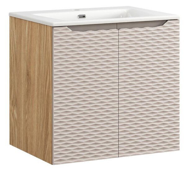 Comad Závesná skrinka Ocean Sky II so zápustným umývadlom 60 cm béžová/dub olejovaný