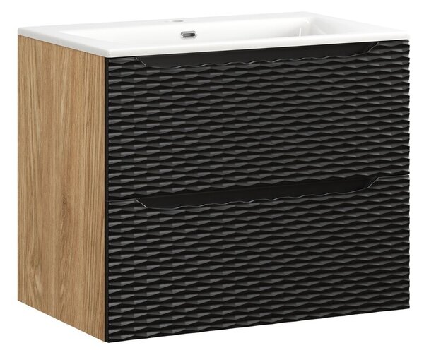 Comad Závesná skrinka Ocean so zápustným umývadlom 70 cm čierna/dub olejovaný