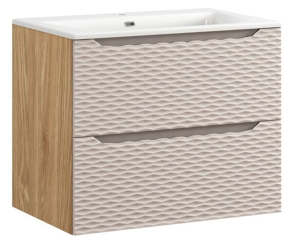 Comad Závesná skrinka Ocean so zápustným umývadlom 70 cm béžová/dub olejovaný