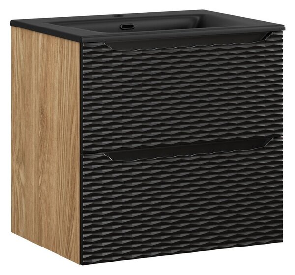 Comad Závesná skrinka Ocean Sky so zápustným umývadlom 60 cm čierna/dub olejovaný