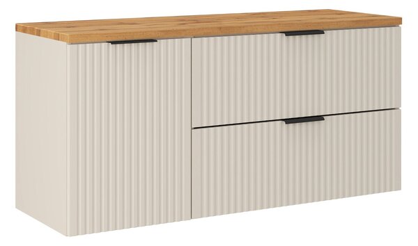 Comad Závesná skrinka pod umývadlo Adele Cashmere s doskou a košom na prádlo 120 cm kašmírová/dub wotan