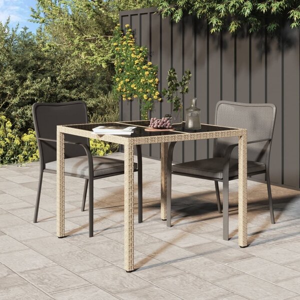 Maison Exclusive – Záhradný stôl 90 x 90 x 75 cm, tvrdené sklo, poly ratan, béová farba