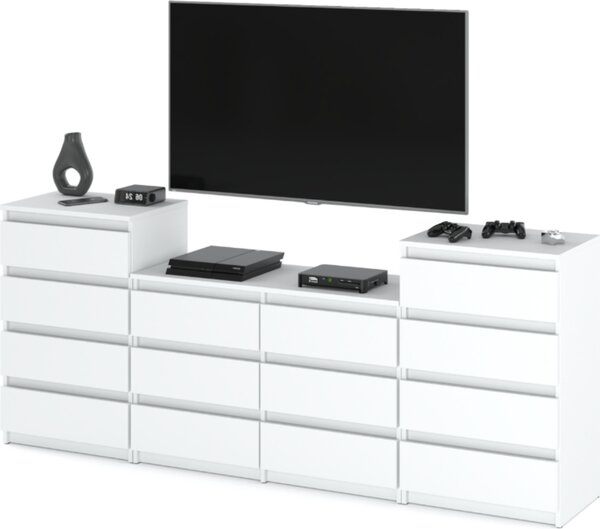 FURNICA - GABRIEL - Komoda so 14 zásuvkami (4+6+4) - biela matná V92/70cm Š220cm H33cm