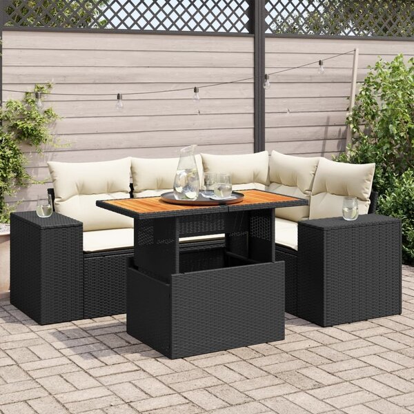 Maison Exclusive - 5-dielna záhradná súprava pohoviek s vankúšmi čierna polyratan