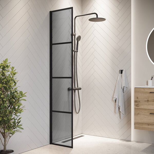 Badplaats Sprchová Zástena Essos 40 x 200 cm – Čierna – Walk-In Sprchový Kút 8 mm Dymové Sklo