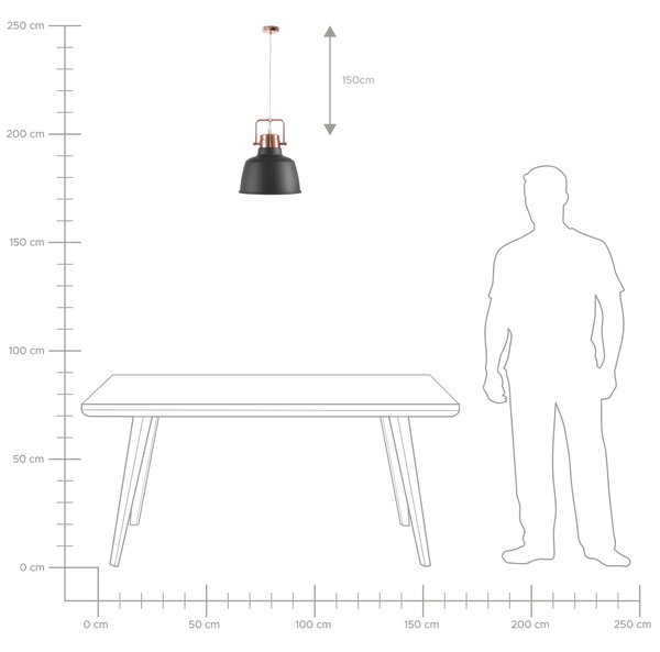 Závesná lampa grafitová sivá medená kov 179 cm stropné svietidlo priemyselný štýl kuchyňa jedáleň