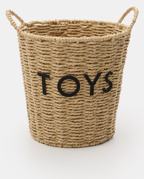 Sinsay - Pletený úložný kôš s rukoväťami a nápisom "Toys" - béžová