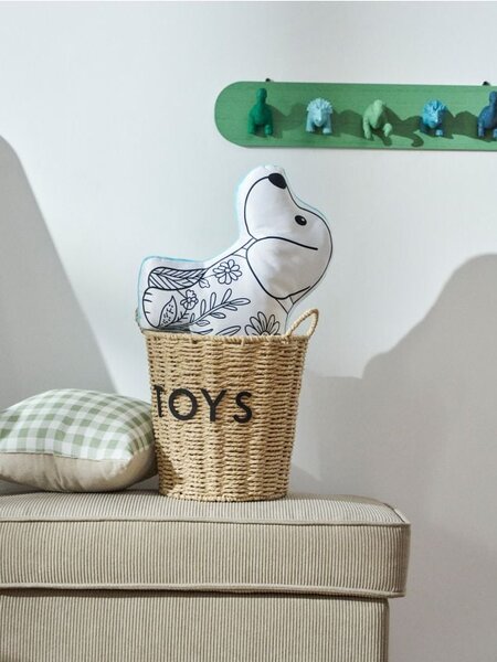 Sinsay - Pletený úložný kôš s rukoväťami a nápisom "Toys" - béžová