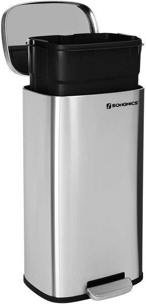 SONGMICS Odpadkový kôš s vekom LTB03NL 30 L, strieborný