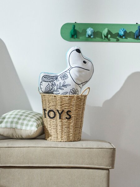 Sinsay - Pletený úložný kôš s rukoväťami a nápisom "Toys" - béžová