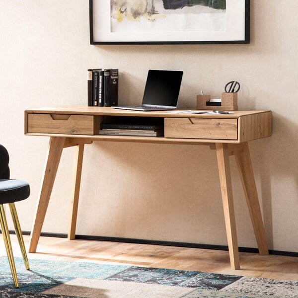 WOHNLING písací stôl 120x55x77 cm dubový Imitácia s úložným priestorom kancelársky stôl škandinávsky so zásuvkami HomeOffice stolík na laptop počítačový stôl pracovňa