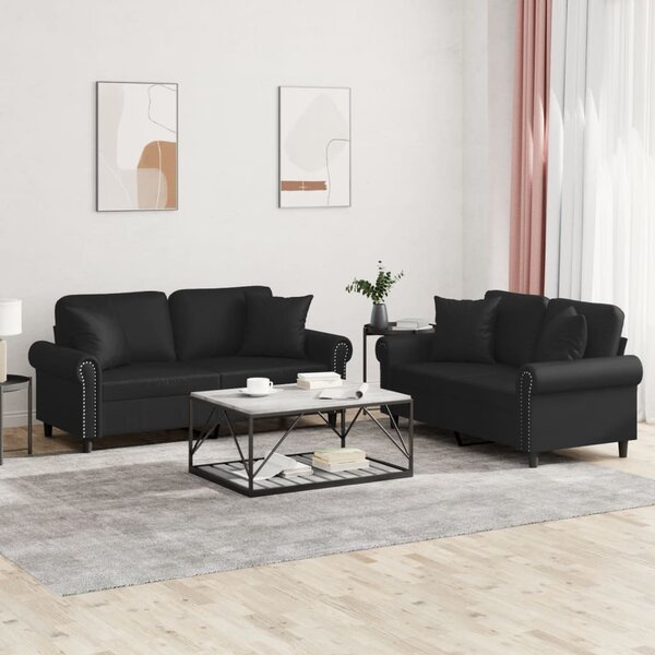Maison Exclusive – 2-dielna sedacia súprava s vankúšmi, čierna umelá koža