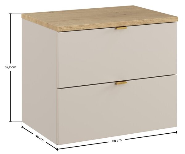 Comad Závesná skrinka pod umývadlo Dalia kašmírová škandinávska s doskou 60 cm kašmírová/dub cremona