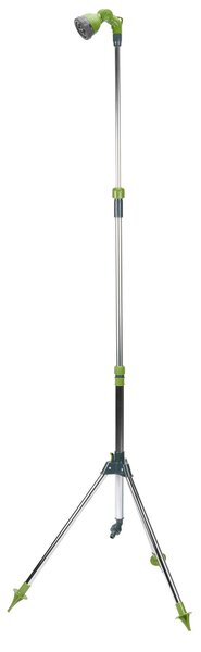 Záhradná sprcha s trojnožkou, naklápateľnou a otočnou sprchovou hlavicou s 5 režimami striekania, adaptérom na pripojenie hadice s priemerom ½ palca, výškovo nastaviteľná v rozmedzí cca 160 – 220 cm
