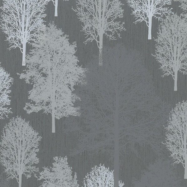 Vliesové tapety na stenu IMPOL Giulia 6786-10, stromy svetlo sivé na tmavo sivom podklade, rozmer 10,05 m x 0,53 m, NOVAMUR 82198