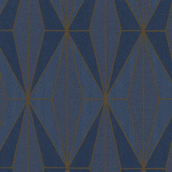 Vliesové tapety na stenu IMPOL Giulia 6781-10, Art-Deco vzor modrý so zlatými kontúrami, rozmer 10,05 m x 0,53 m, NOVAMUR 82176