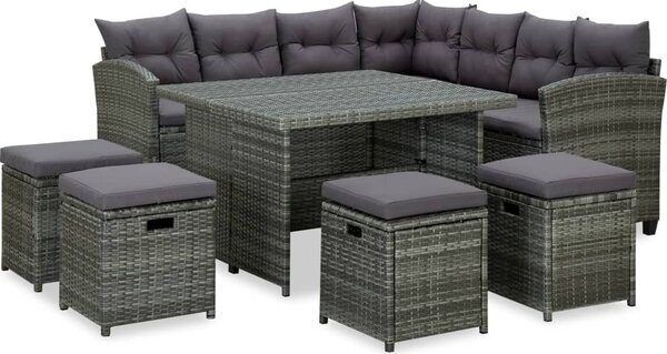 Maison Exclusive – 6-dielna záhradná súprava s vankúšmi, poly ratan, sivá