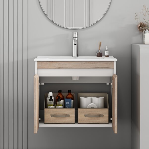 Závesná skrinka pod umývadlo Houseland Morvia 60 cm dub/biela