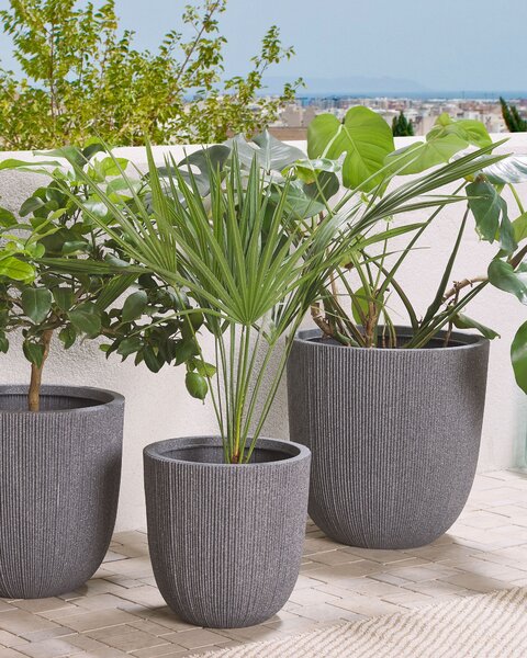 Kvetináč sivý polyresin 48 x ø 44 cm vysoký moderný minimalistický izbový vonkajší črepník