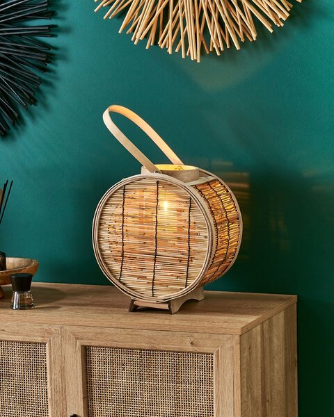 Lampáš prírodný ratanový 30 cm sklenený svietnik boho štýl dekoratívny doplnok