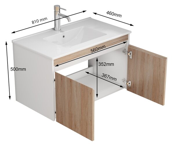 Závesná skrinka pod umývadlo Houseland Morvia 80 cm dub/biela