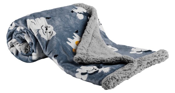 KONDELA Obojstranná baránková deka, sivá/detský vzor, 80x110cm, PETES