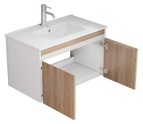 Závesná skrinka pod umývadlo Houseland Morvia 80 cm dub/biela