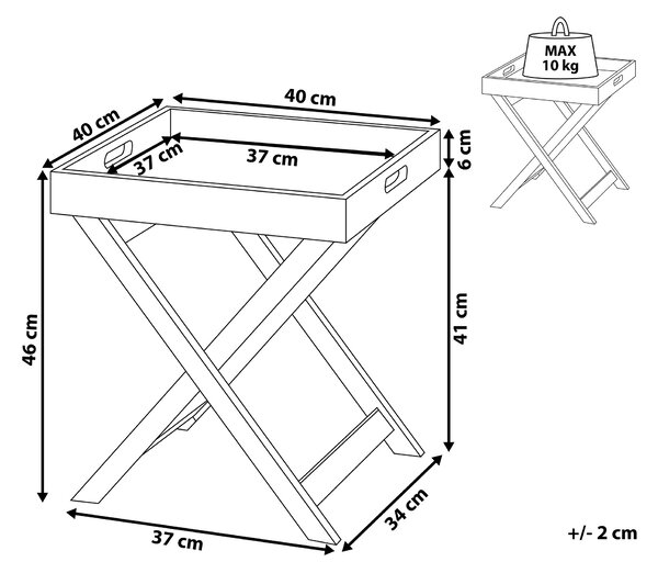 Konferenčný stolík sivá MDF 40 x 40 cm štvorcový tvar podnos matný povrch odkladací stolík obývačka spálňa