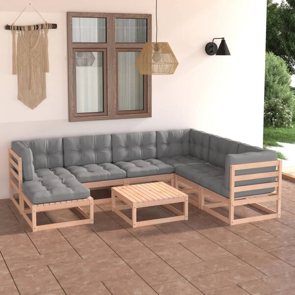 Maison Exclusive – 8-dielna záhradná súprava s vankúšmi z masívneho borovicového dreva