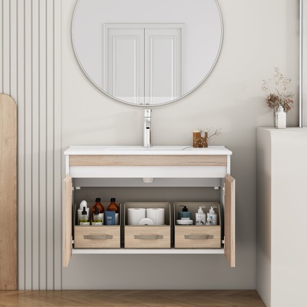 Závesná skrinka pod umývadlo Houseland Morvia 80 cm dub/biela