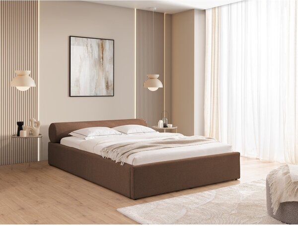 Hnedá čalúnená dvojlôžková posteľ s úložným priestorom s roštom 180x200 cm Cille – Ropez