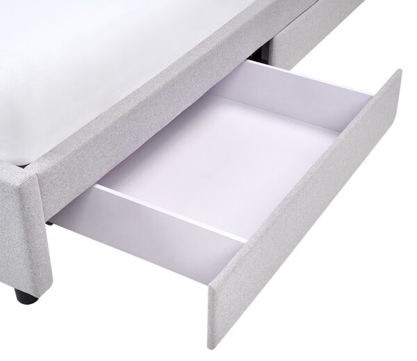 Posteľ s úložným priestorom svetlosivá látkové čalúnenie polyester 180 x 200 cm bez čela s roštom úložné zásuvky klasický štýl spálňa