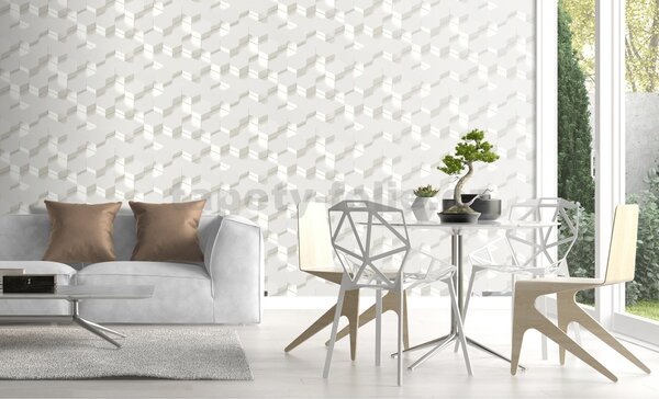 Vliesové tapety na stenu IMPOL Galactik L97000, 3D hexagony kovovo biele, rozmer 10,05 m x 0,53 m, Ugépa