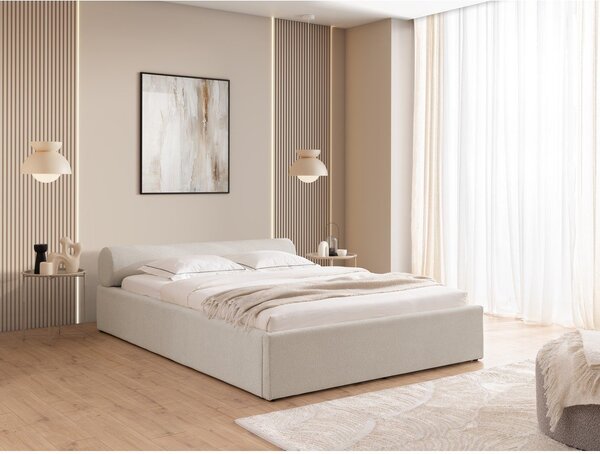 Béžová čalúnená dvojlôžková posteľ s úložným priestorom s roštom 180x200 cm Cille – Ropez