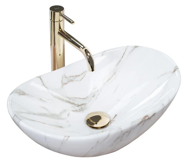 Rea Royal Mini, umývadlo na dosku 480x305x145 mm, imitácia kameňa Aiax Shiny, REA-U5063