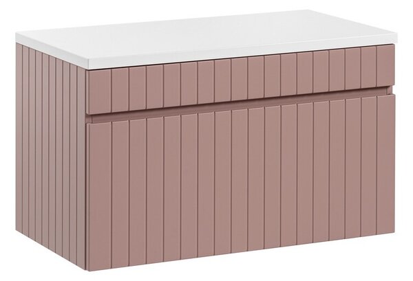 Comad Závesná skrinka pod umývadlo Iconic s doskou 80 cm ružová/biela