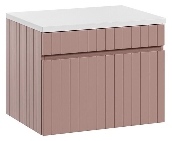 Comad Závesná skrinka pod umývadlo Iconic s doskou 60 cm ružová/biela