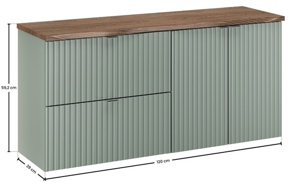 Comad Závesná skrinka pod umývadlo Line Reed Green s doskou 120 cm zelená/dub casella