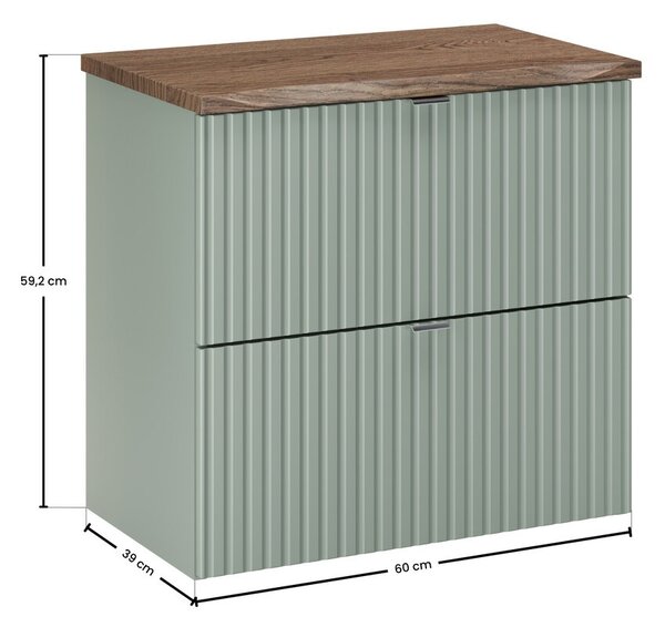 Comad Závesná skrinka pod umývadlo Line Reed Green s doskou 60 cm zelená/dub casella