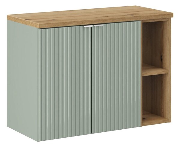 Comad Závesná skrinka pod umývadlo Line Reed Green II s doskou 80 cm zelená/dub evoke