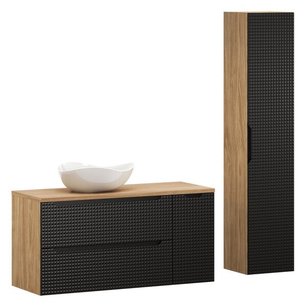 Comad Závesná skrinka pod umývadlo Luxor Black s doskou 120 cm čierna/dub olejovaný