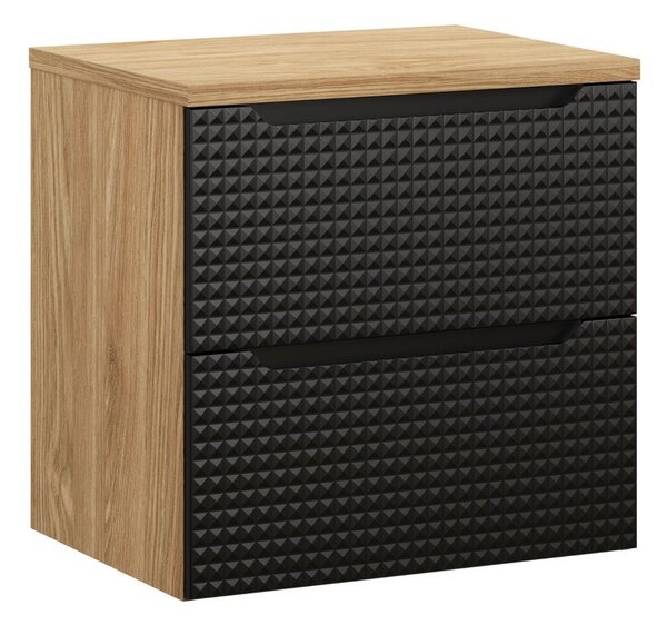 Comad Závesná skrinka pod umývadlo Luxor Black s doskou 60 cm čierna/dub olejovaný