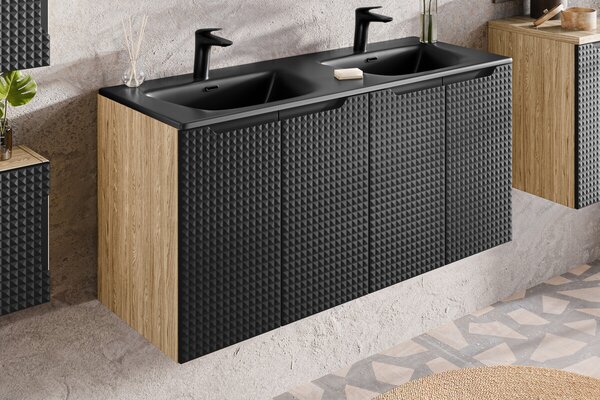 Comad Závesná skrinka pod umývadlo Luxor Black s doskou 90 cm čierna/dub olejovaný