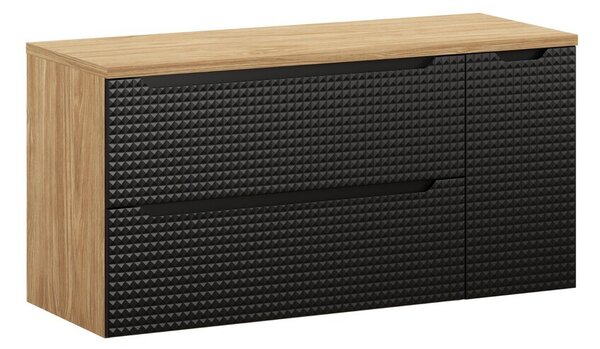 Comad Závesná skrinka pod umývadlo Luxor Black s doskou 120 cm I čierna/dub olejovaný