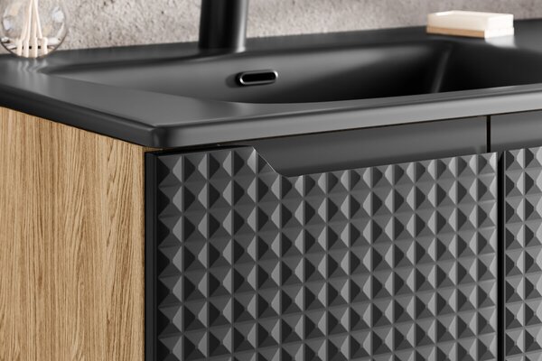 Comad Závesná skrinka pod umývadlo Luxor Black s doskou 90 cm čierna/dub olejovaný